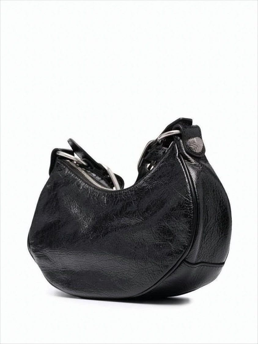 Balenciaga Crescent-Shaped Shoulder Bag With Textured Lamb Leather And Detachable Charm