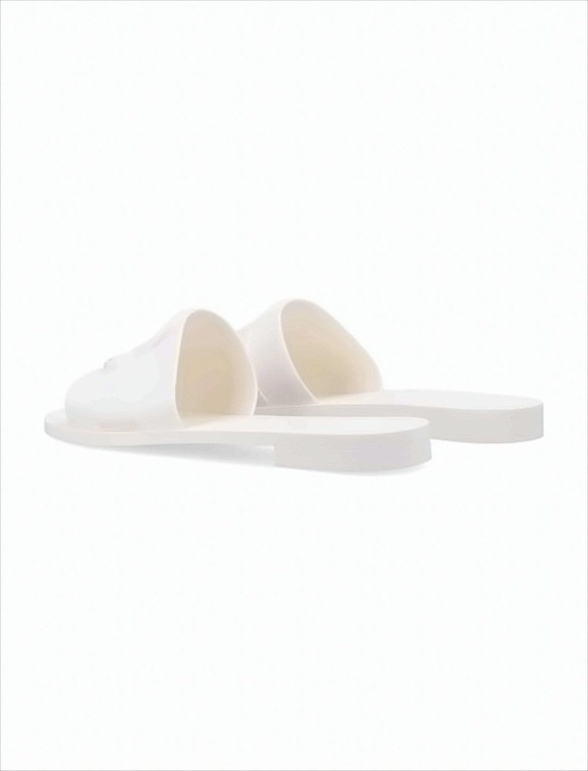 Moncler Minimalist White Rubber Slip-On Mules With Embossed Logo