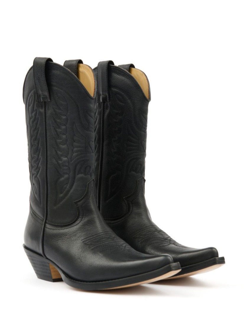 Mm6 By Maison Margiela Pointed Toe Leather Boots With Double Pull-Tabs