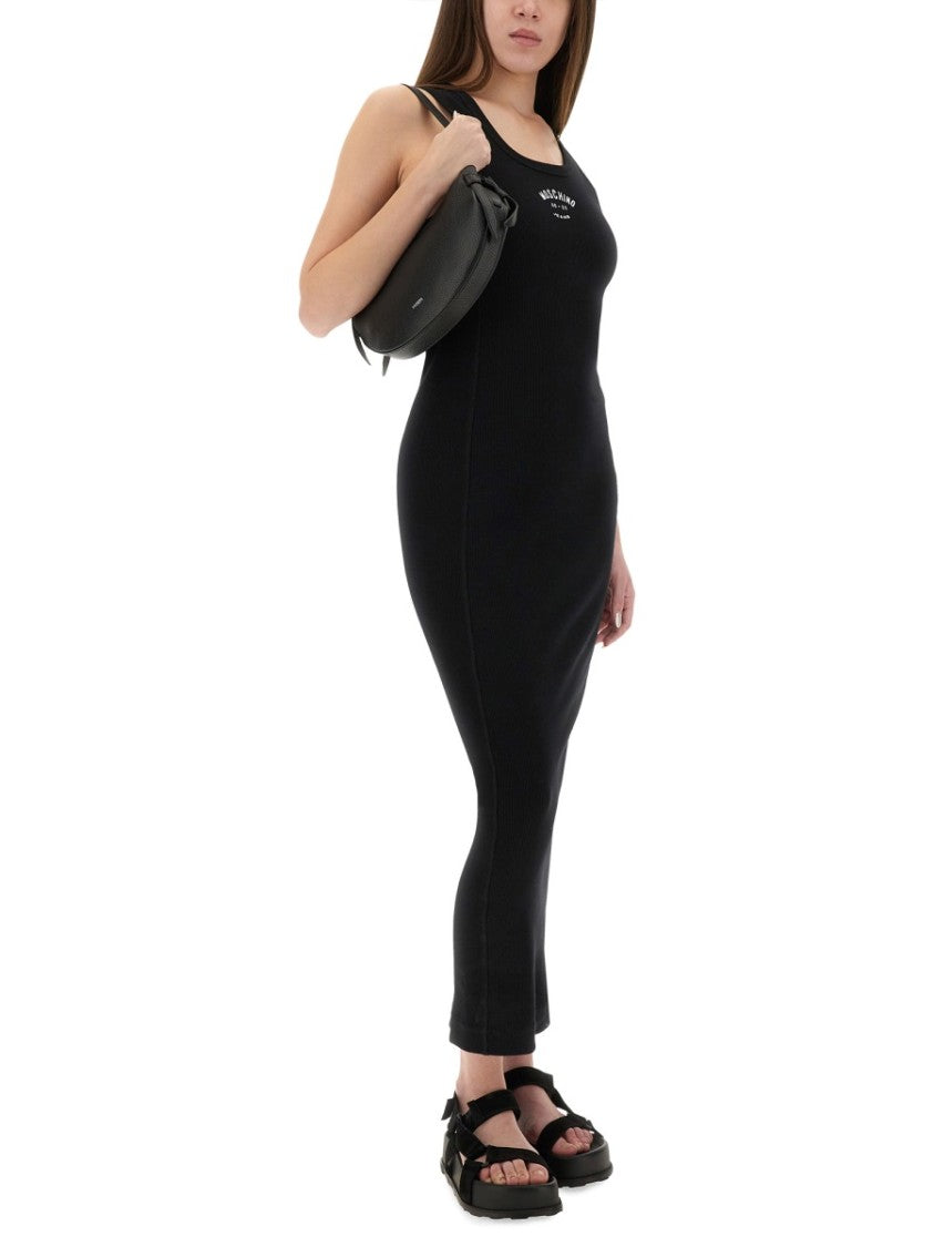 Moschino Long Ribbed Maxi Dress With Logo Detail