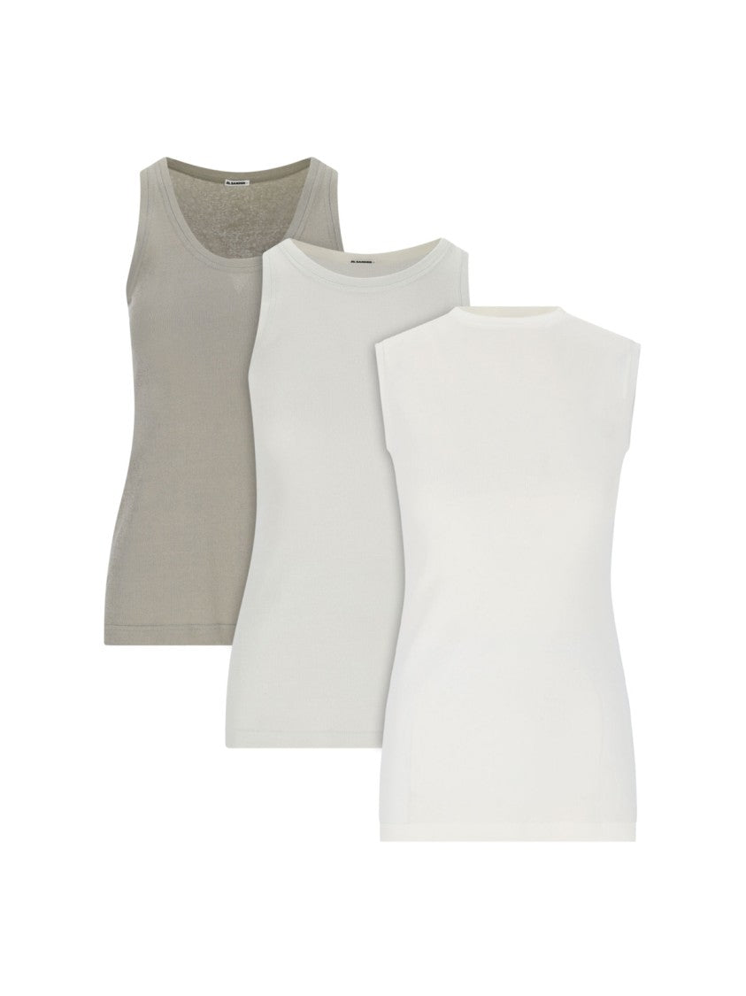 Jil Sander Tank Top Set Of 3 – White, Cream & Green