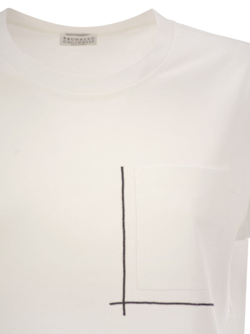 Brunello Cucinelli Cotton Jersey T-Shirt With Shiny Pocket Detail