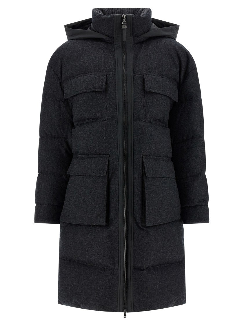 Brunello Cucinelli 'Shiny Zipper Pull' Long Down Jacket