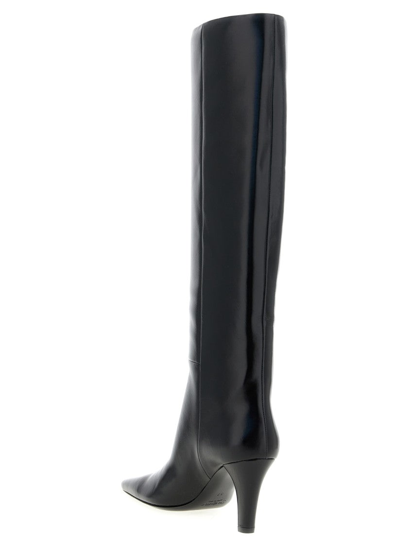 Saint Laurent Smooth Leather Pointed-Toe Boots With Tapered Heel