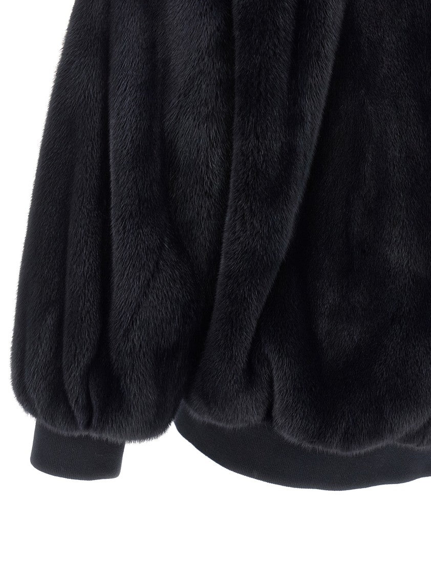 Blancha Luxurious Mink Fur Bomber Jacket With Zip Closure And Casual Appeal