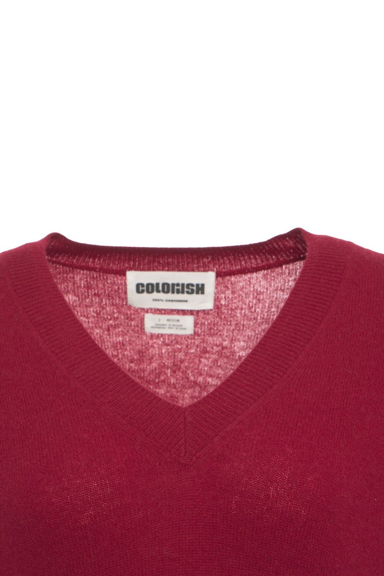 Crush Cashmere V-Neck Pullover With Ribbed Cuffs