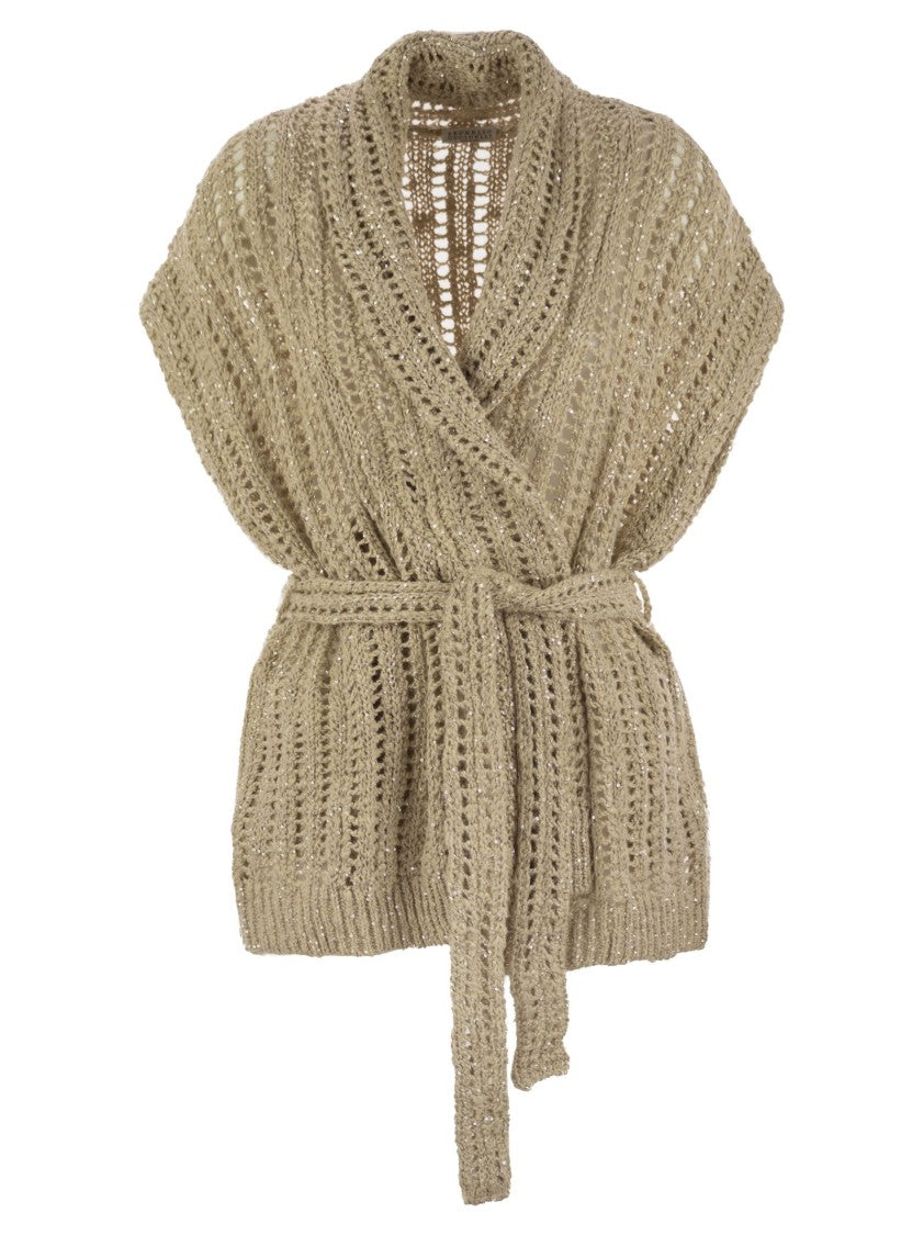 Brunello Cucinelli Dazzling Silk And Linen Perforated Rib Cardigan