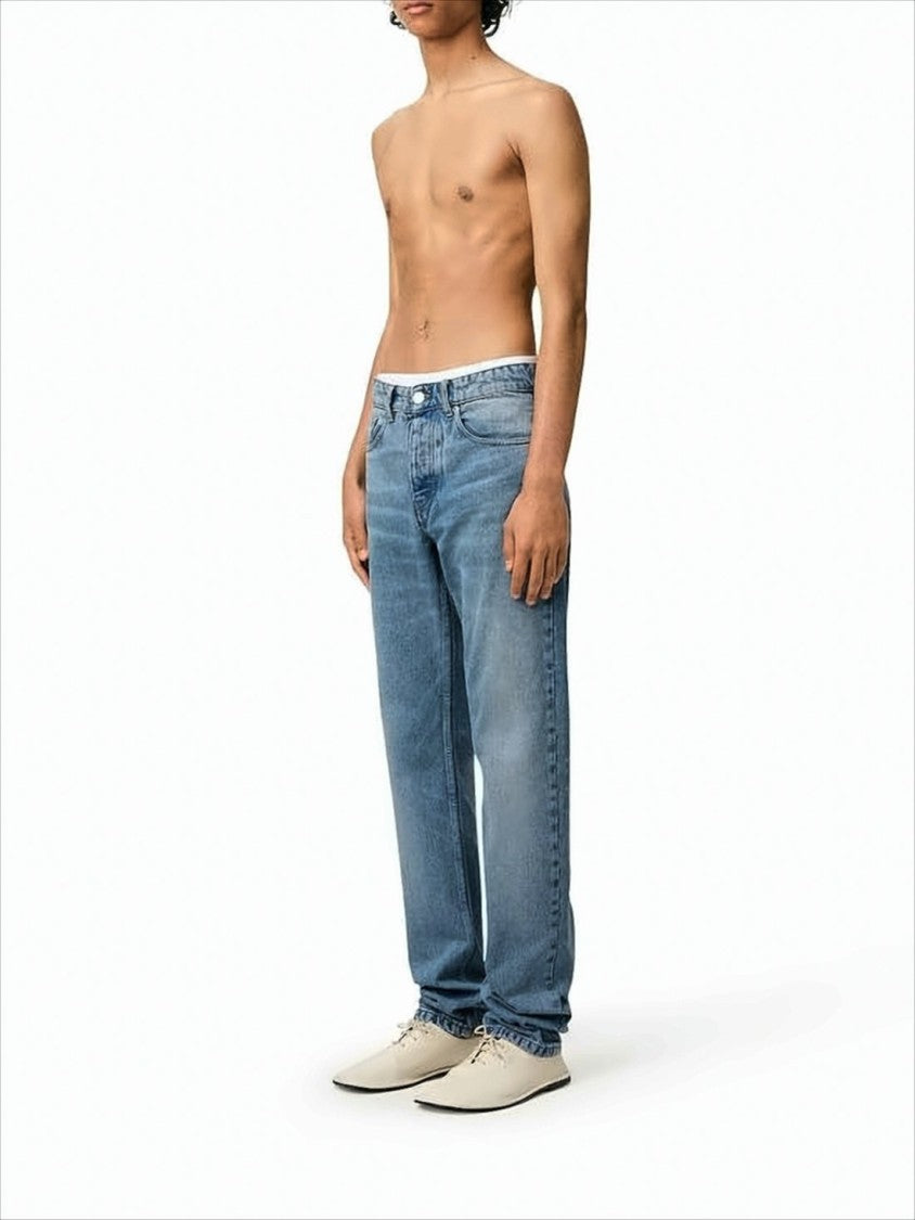 Ami Medium Blue Straight-Leg Denim Pants With Five-Pocket Design