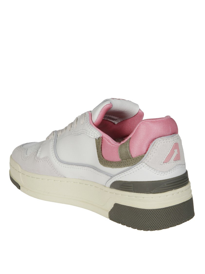 Autry Clc Low Low-Top Sneaker With Olive Green And Pink Accents