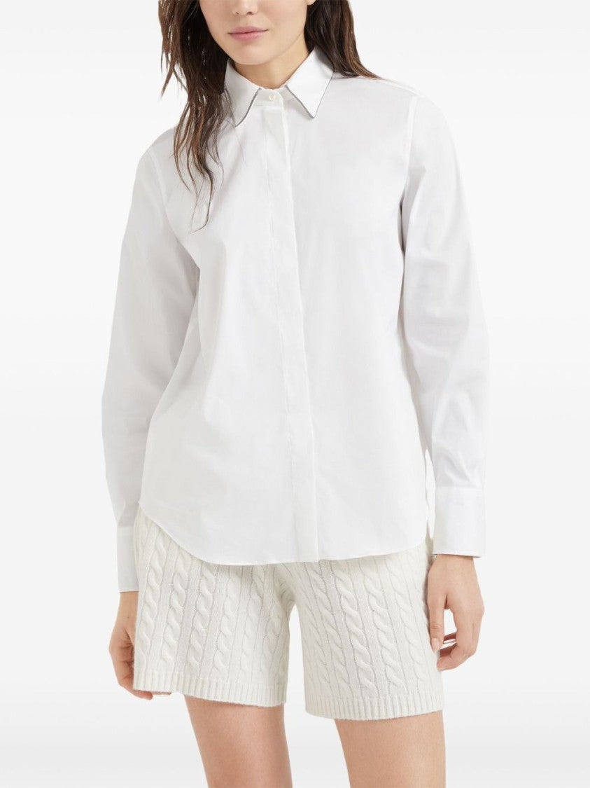 Brunello Cucinelli White Cotton Shirt With Stretch Design