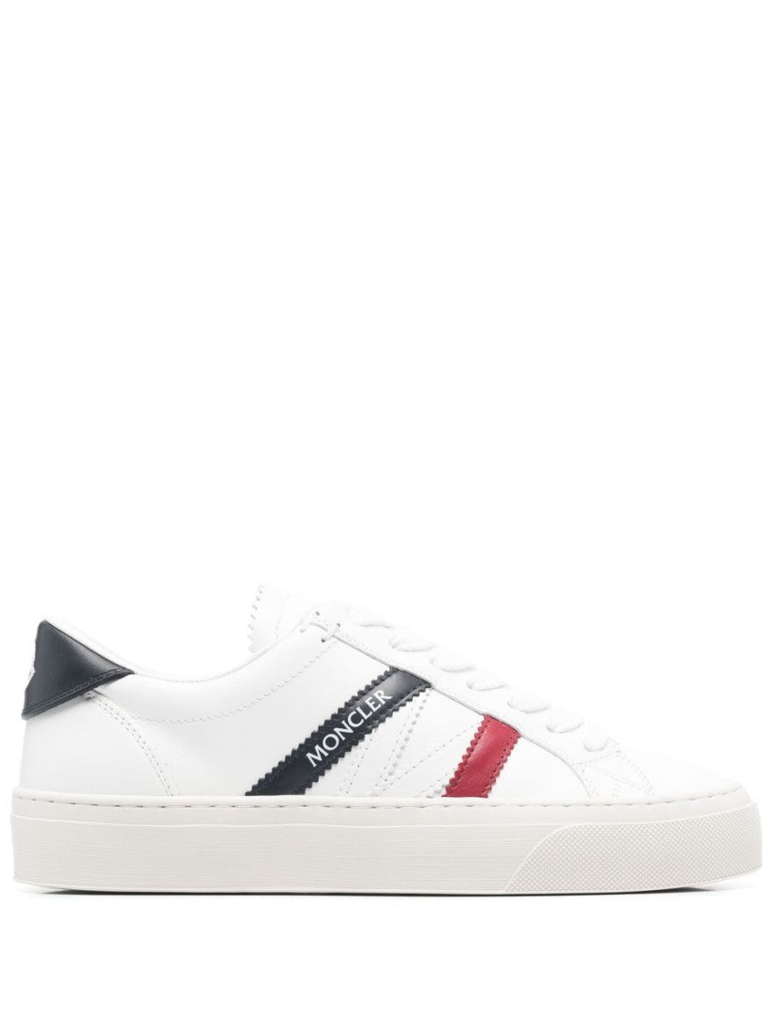 Moncler White Leather Sneakers With Navy And Red Accents