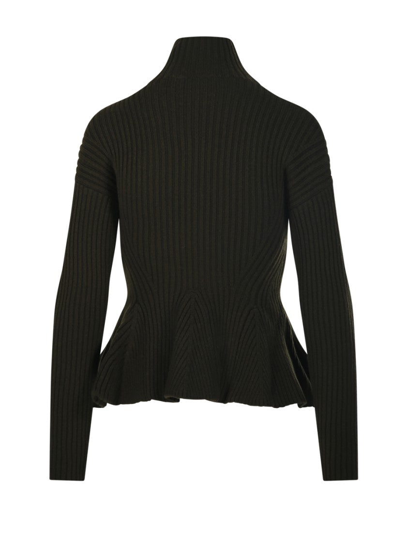 Max Mara Ribbed Fitted Sweater With Peplum Detail