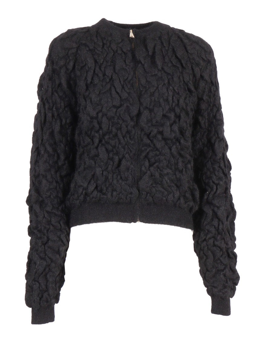 Fabiana Filippi Mohair Bomber Jacket With Embossed Butter-Colored Workmanship