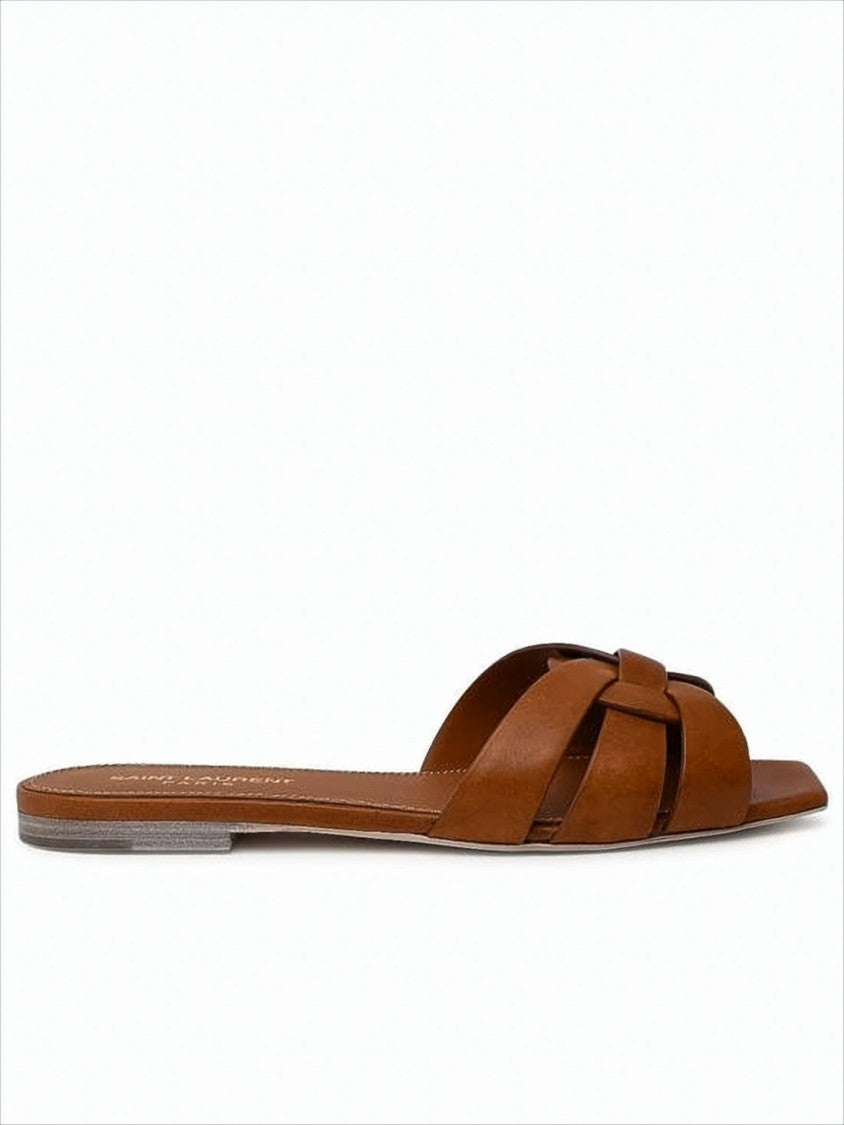 Saint Laurent Flat Slip-On Mules With Interwoven Straps