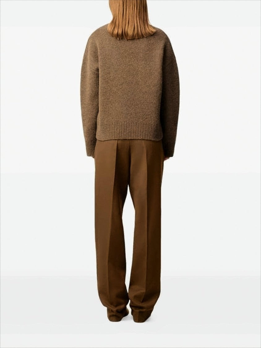 Ami Relaxed Fit Brown Alpaca Wool Sweater