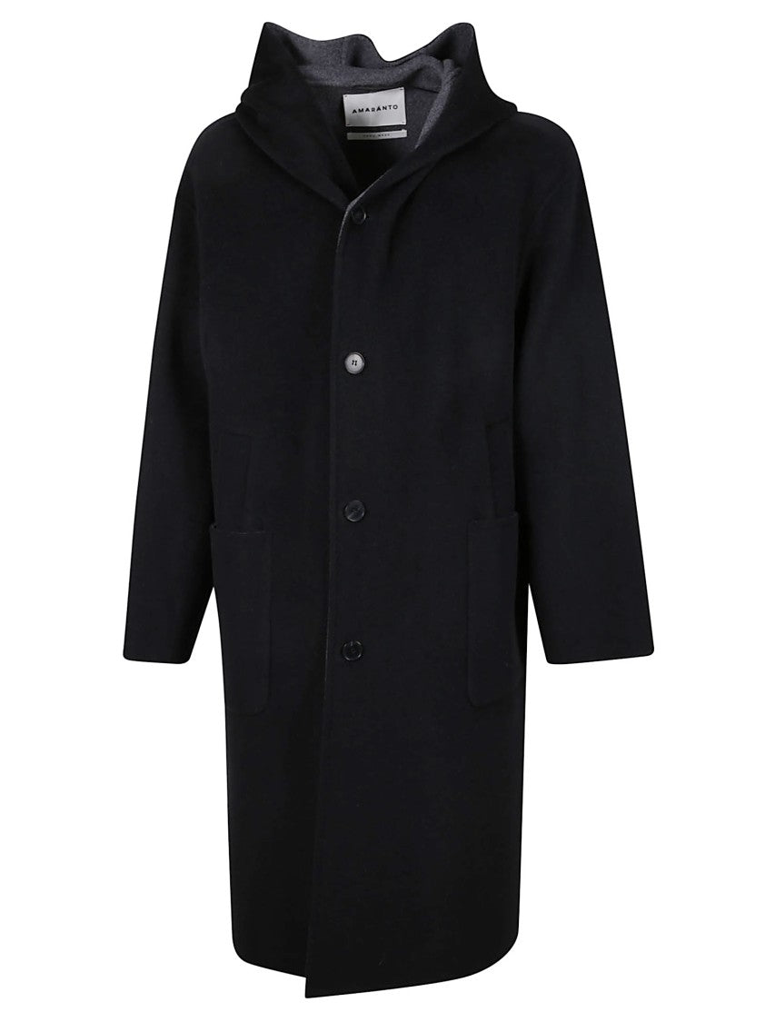 Amaranto Hooded Button-Up Black Coat