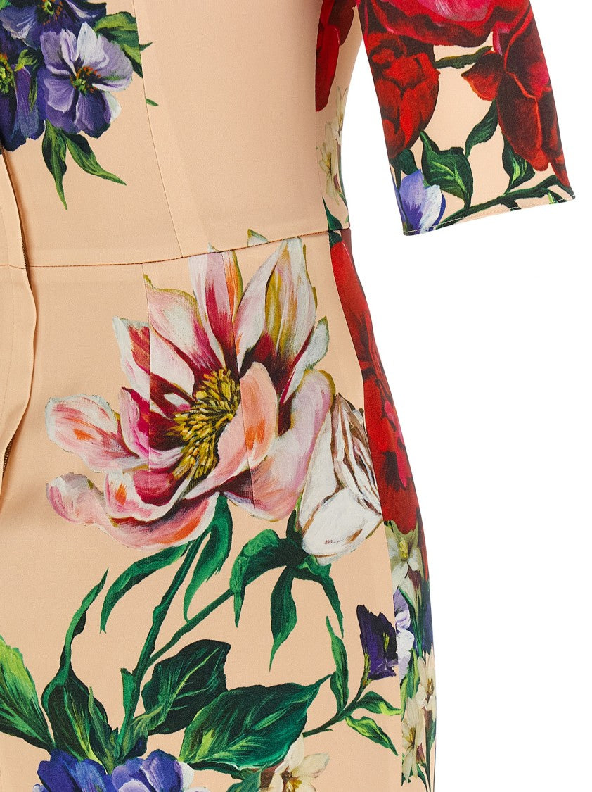 Dolce & Gabbana Floral Print Stretch Viscose Charmeuse Midi Dress