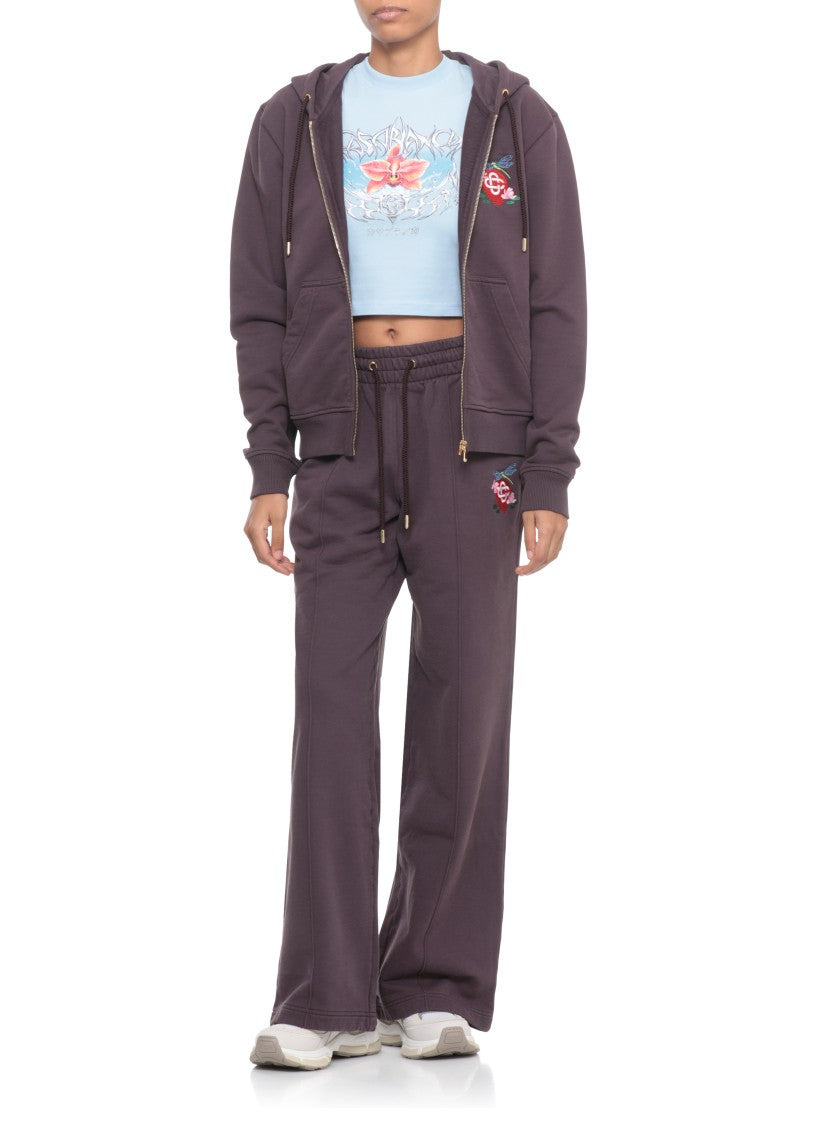 Casablanca Deep Purple Cropped Cotton Hoodie