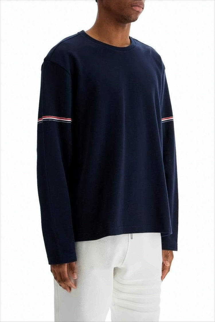 Thom Browne Boxy Fit Long-Sleeve Cotton T-Shirt With Stripe Detail