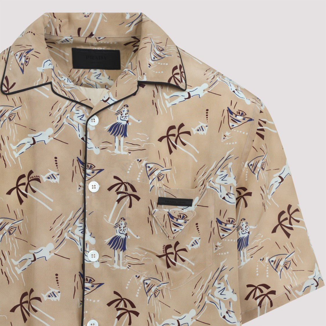 Prada Short-Sleeved Viscose-Silk Blend Shirt With Palm Print