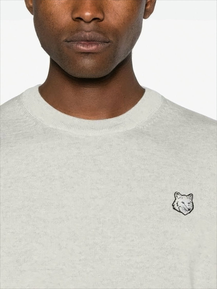 Maison Kitsuné Heathered Wool Crew Neck Sweater With Embroidered Fox Emblem