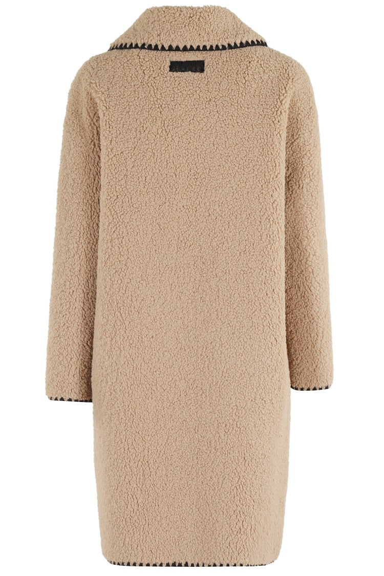 Ermanno Firenze Short Teddy Coat With Contrasting Black Piping
