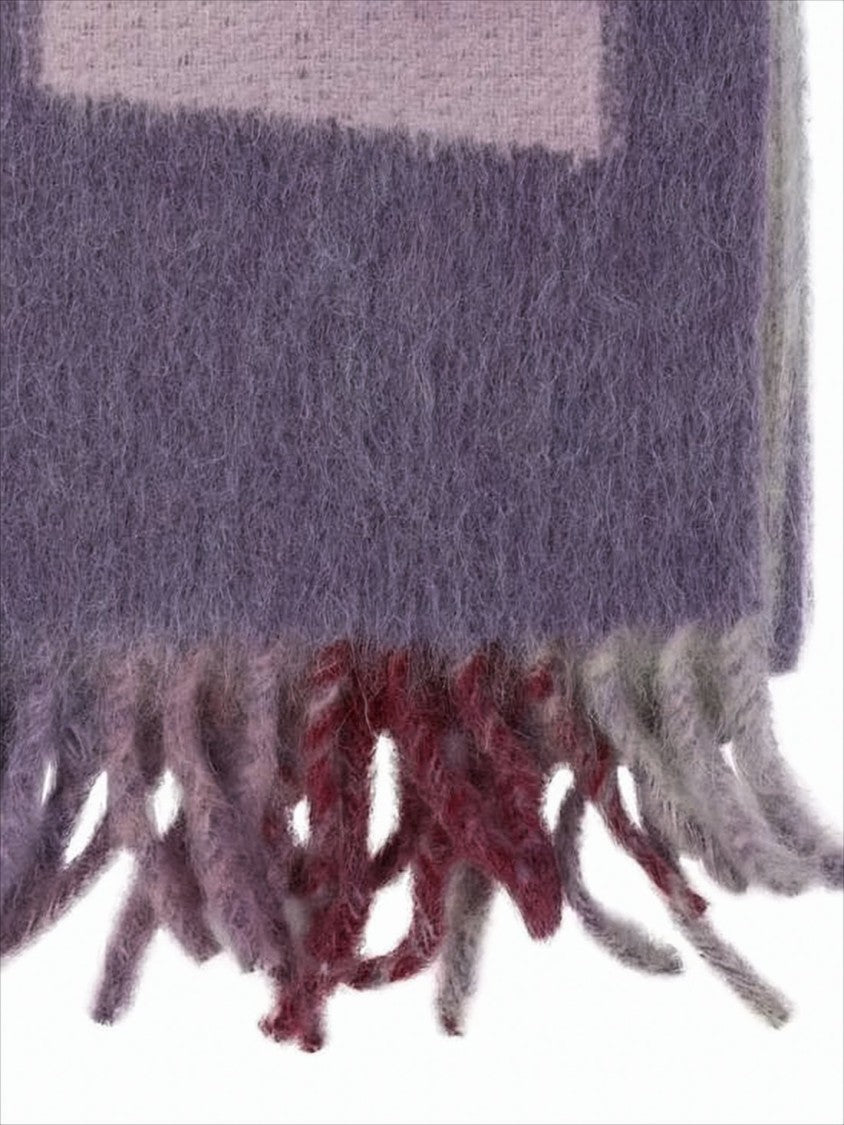 Marni Geometric Patterned Plush Scarf With Fringed Ends