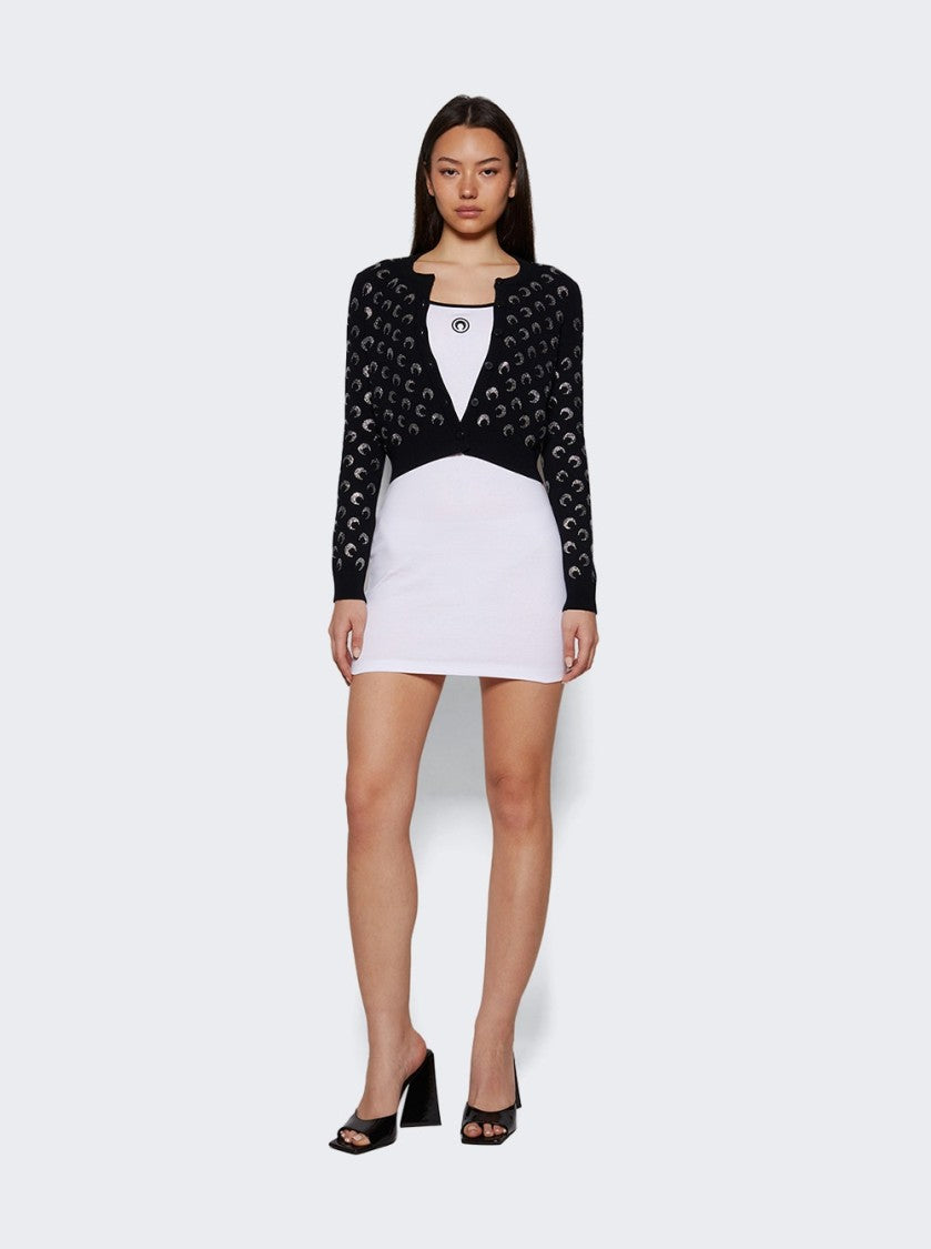 Marine Serre Moon Strass Knit Fitted Cardigan Black