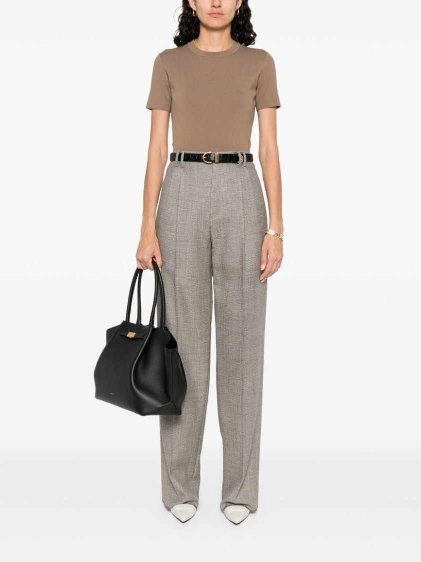 Max Mara Ribbed Knit Short-Sleeved Top With Embossed Logo