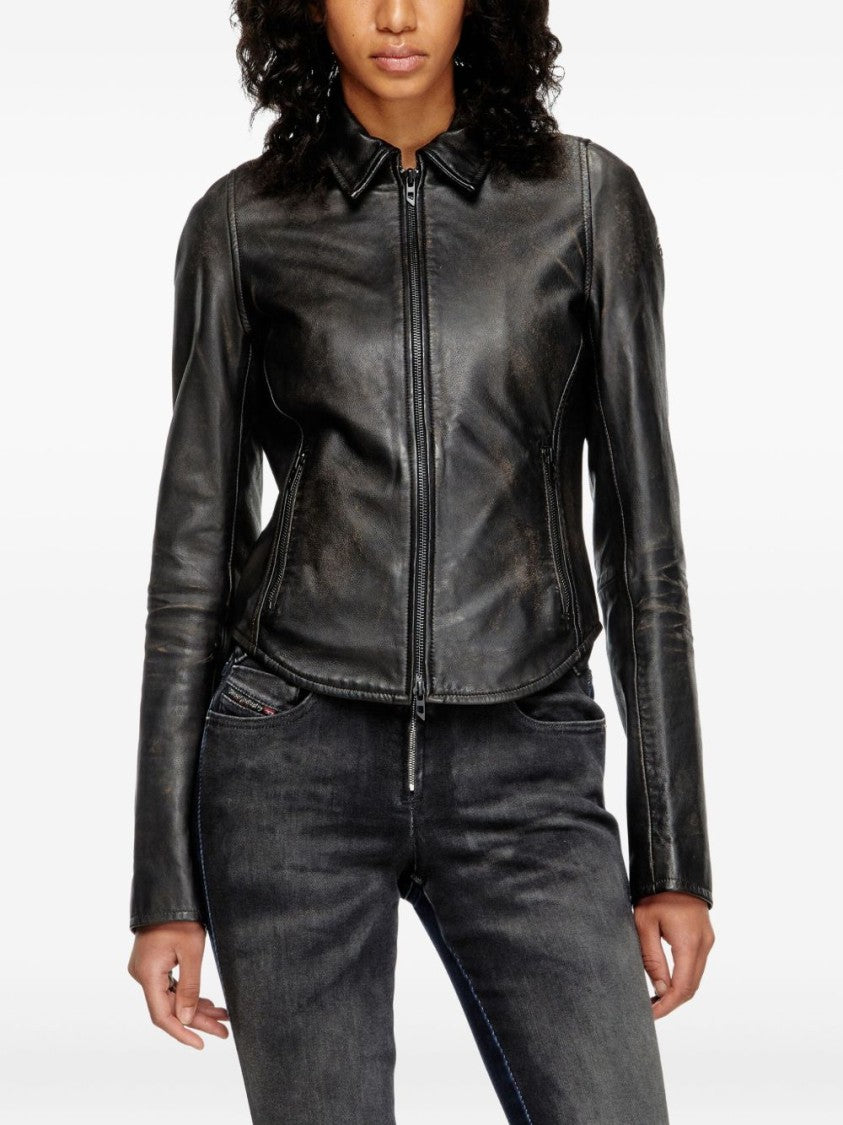 Diesel Fitted Black Wool Outerwear With Classic Collar