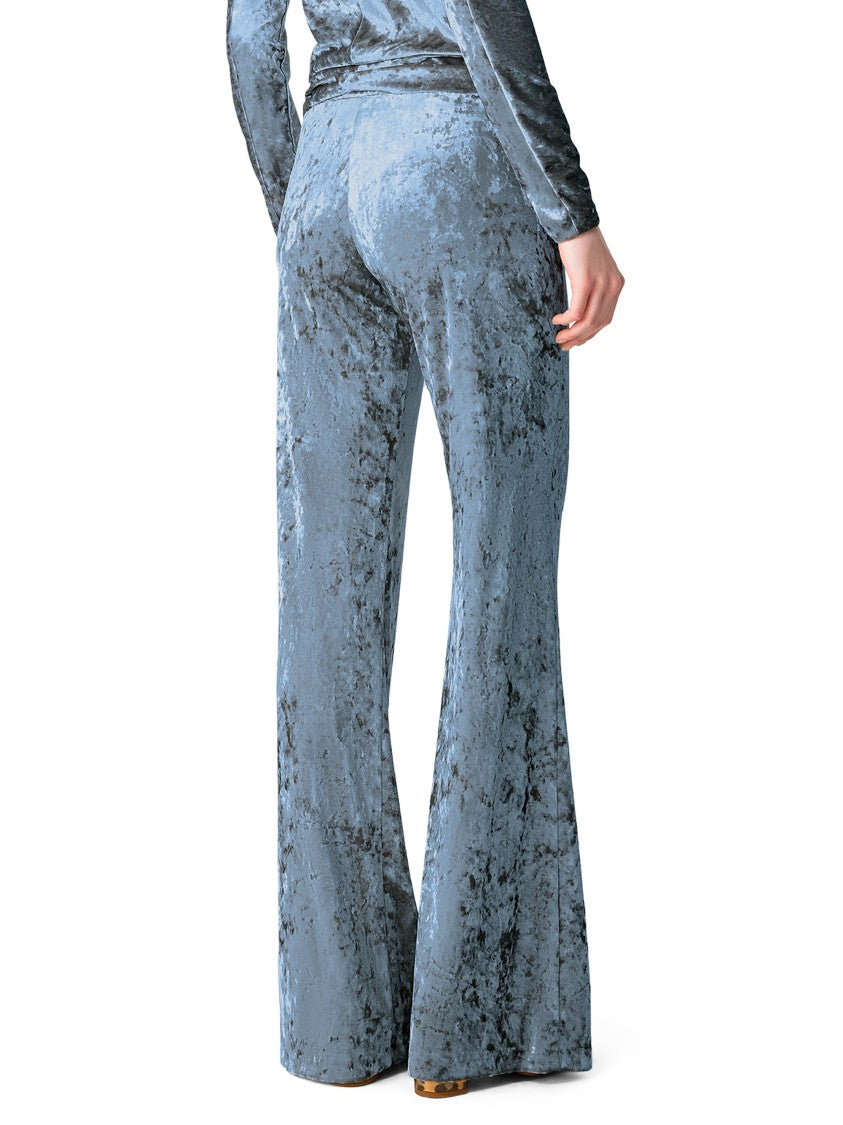 Forte Forte High-Waisted Iridescent Stretch Velvet Trousers With Wide-Leg Silhouette