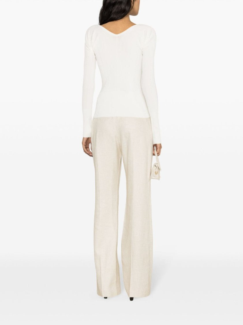 Jacquemus Matte White Ribbed Viscose T-Shirt