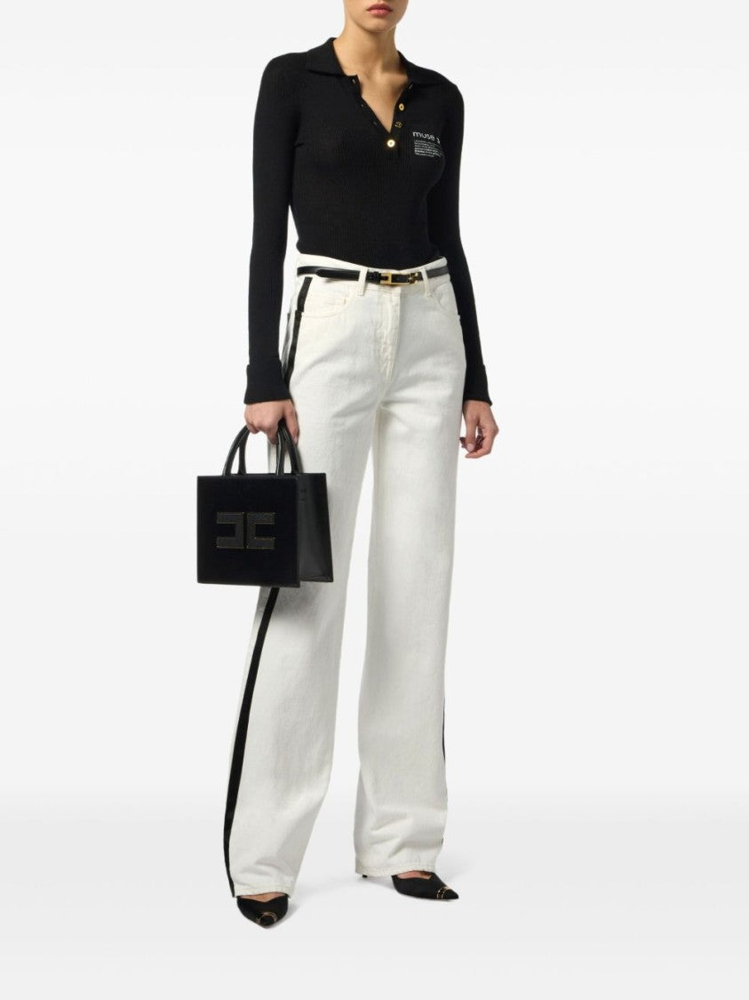 Elisabetta Franchi Fitted Black Sweater With Polo Collar