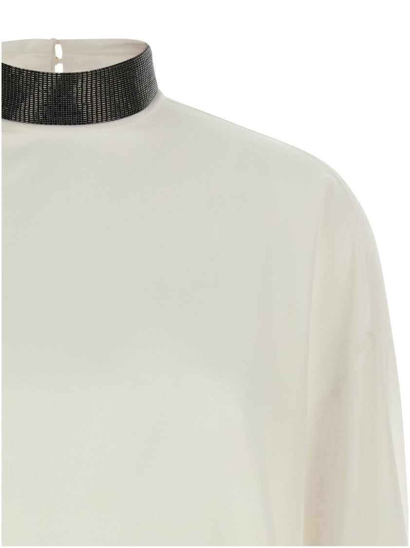 Brunello Cucinelli High Neck Silk Blouse