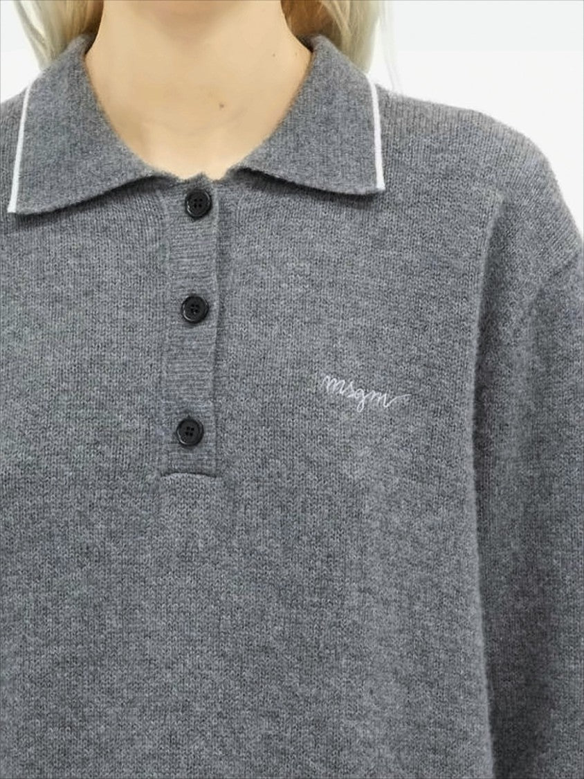 Msgm Polo Knit Sweater With Subtle Piping And Ribbed Details