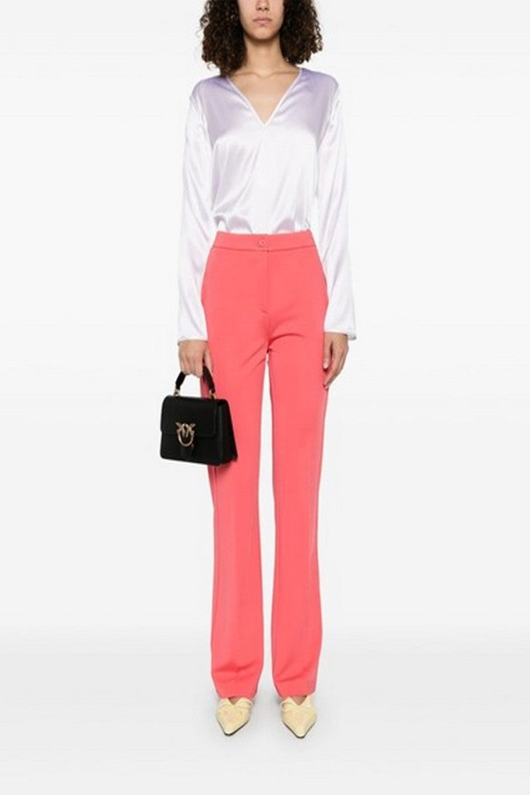 Pinko V-Neck Long Sleeve Silk-Elastan Blend Shirt
