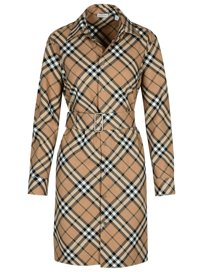 Burberry Check' Dress In Beige Wool Blend
