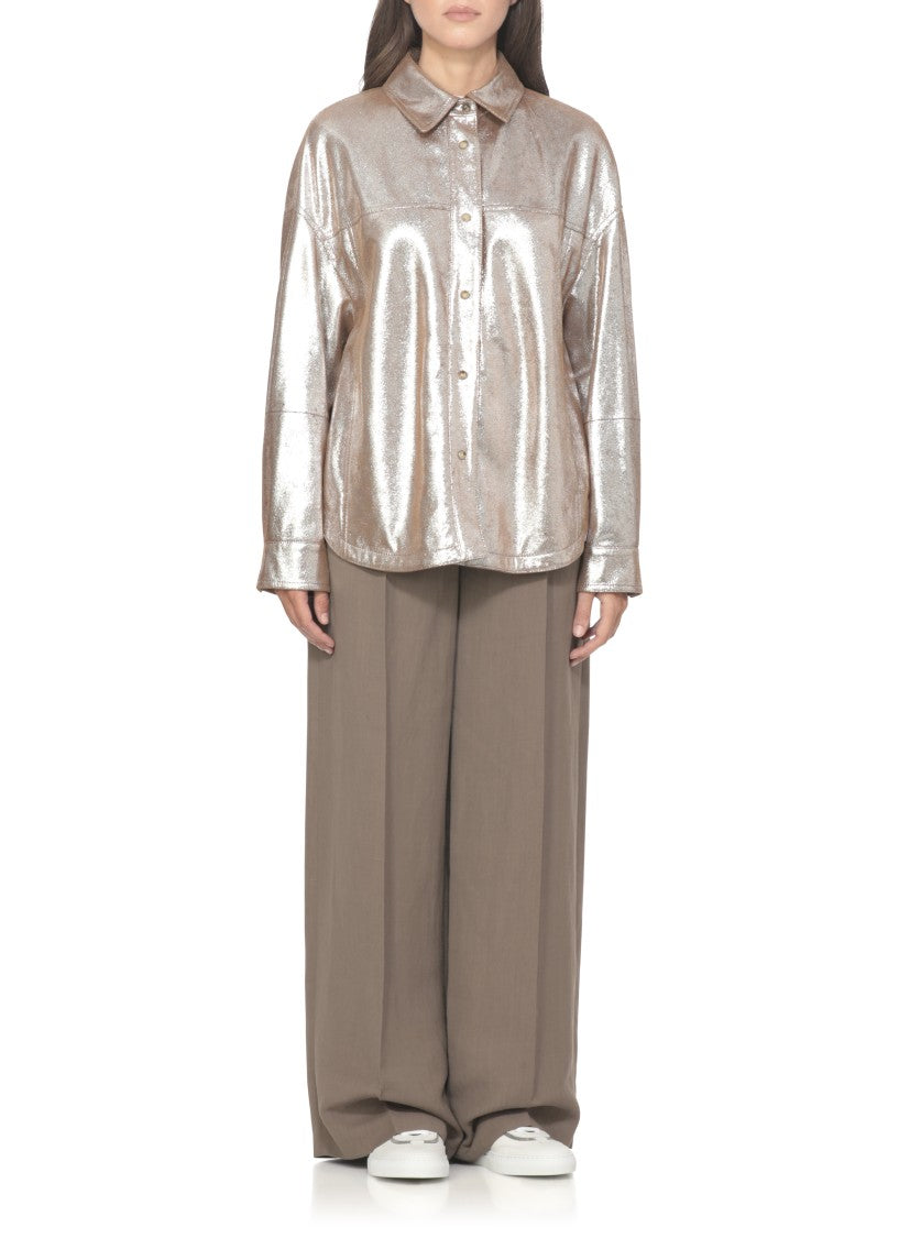 Brunello Cucinelli Bronze Laminated Leather Shirt