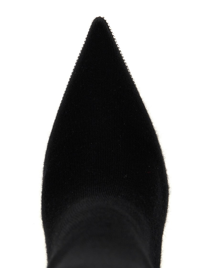 René Caovilla High-Leg Knitted Boots With Rhinestone Detailing