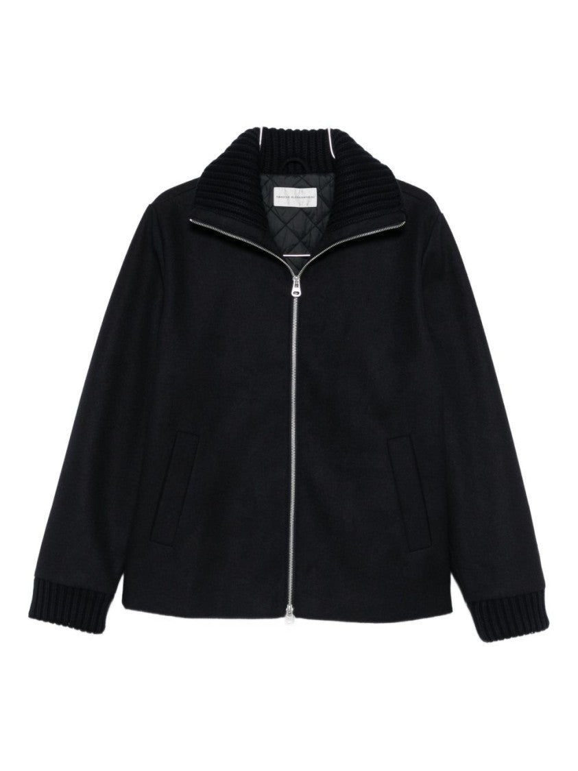 Daniele Alessandrini Minimalist Black Jacket With Front Zipper And Quilted Lining