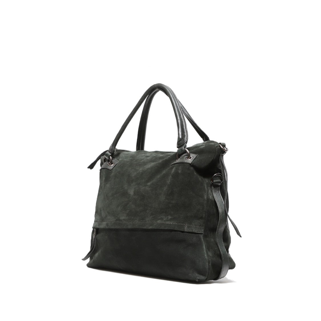 Reptile's House Two-Handled Bag In Bottle Green Nappa And Suede