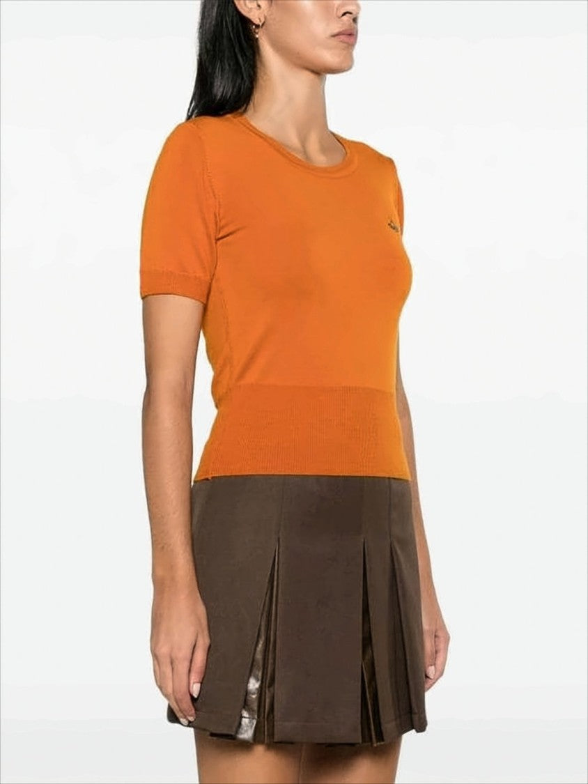 Vivienne Westwood Fitted Short-Sleeved Wool Sweater With Embroidered Emblem
