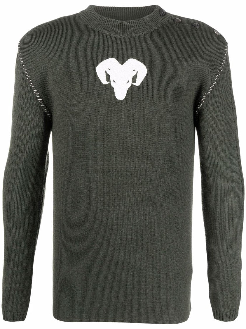 Maison Margiela Knitted Pullover Sweater With Ram Head Motif And Button Detail