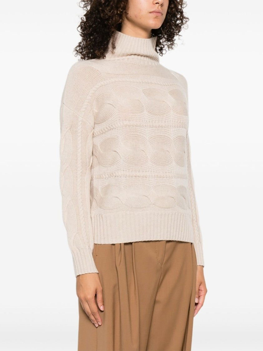 Max Mara Beige Cable Knit Sweater With Turtleneck