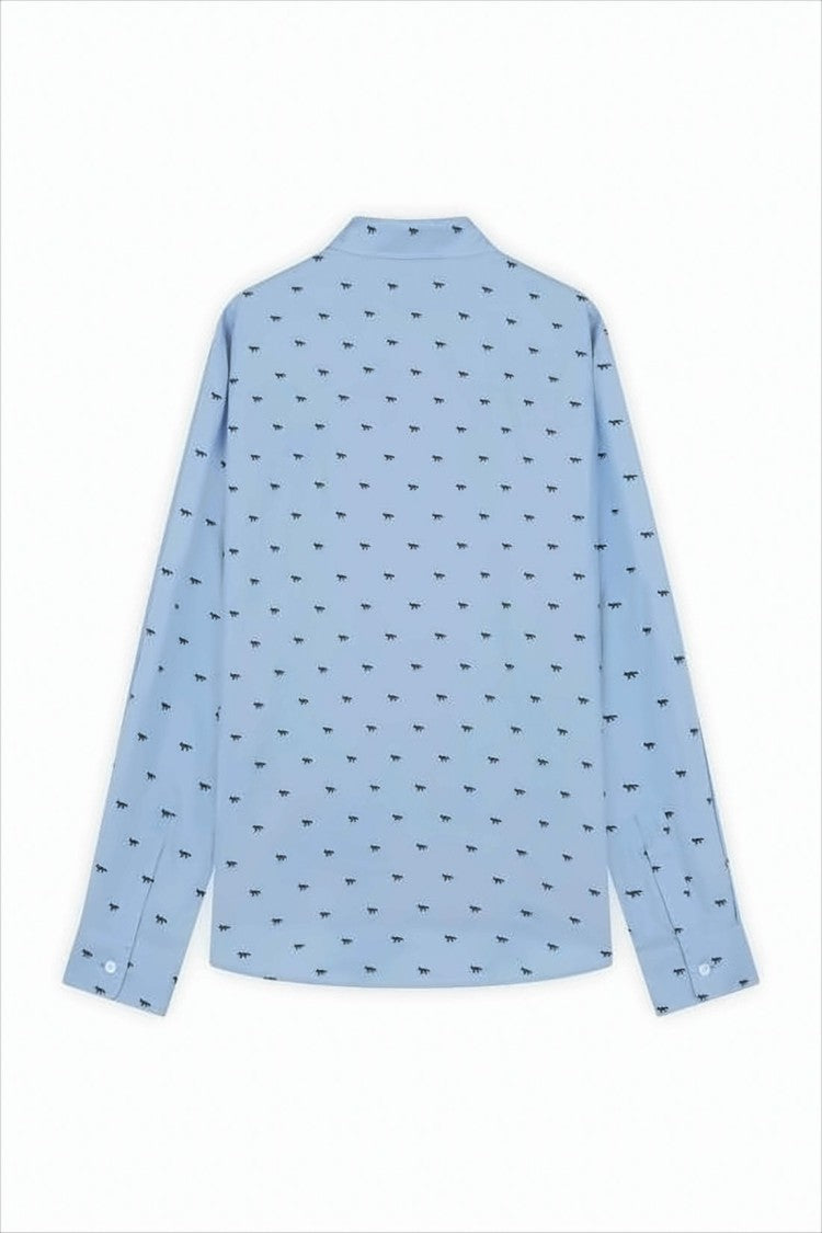 Maison Kitsuné Light Blue Long-Sleeve Shirt With Subtle Motifs And Classic Collar