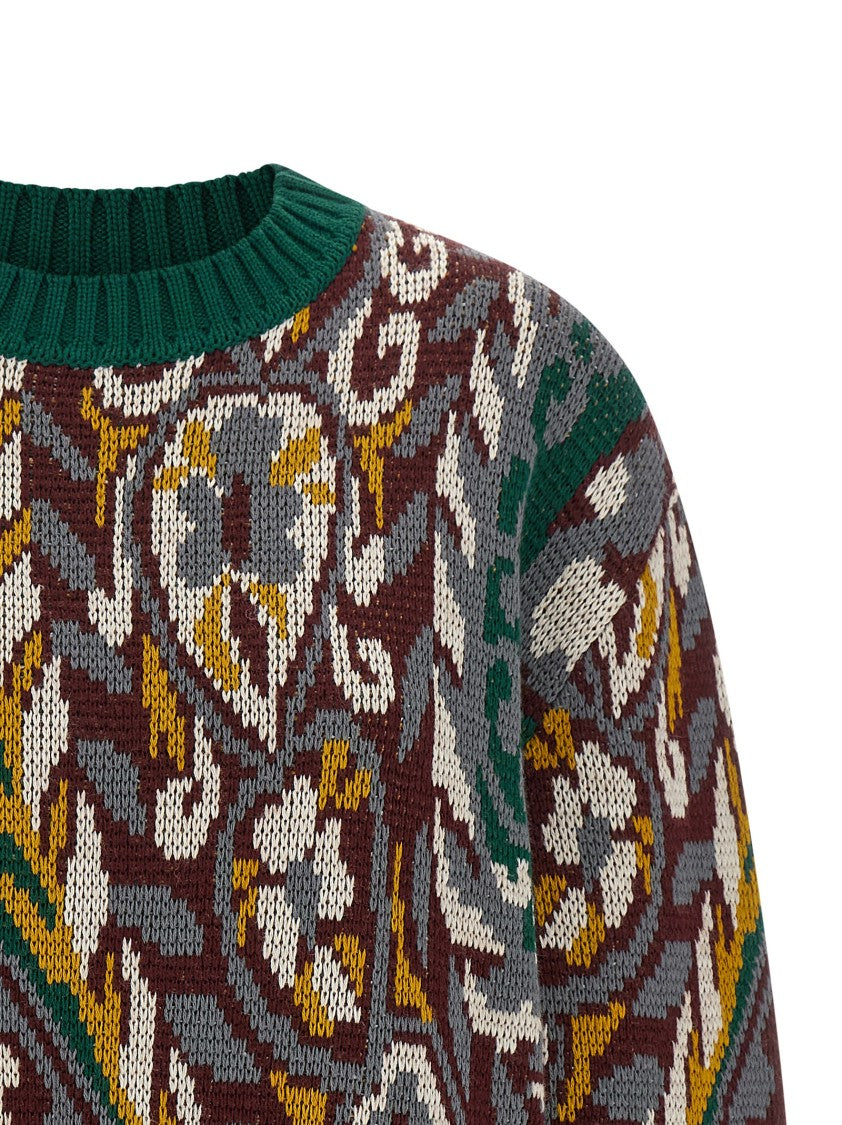Etro Patterned Jacquard Wool Sweater With Dropped Shoulders