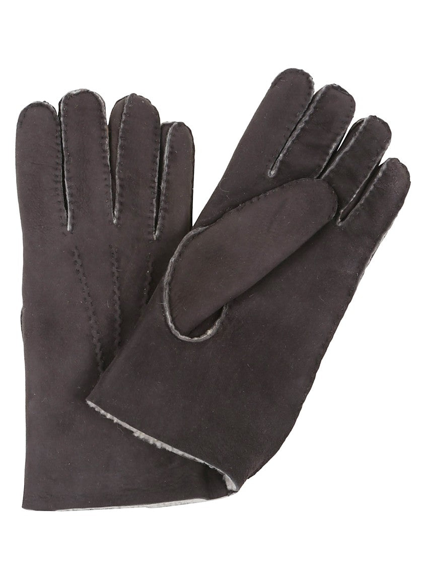 Eleventy Brown Suede Gloves With Shearling Lining And Refined Stitching