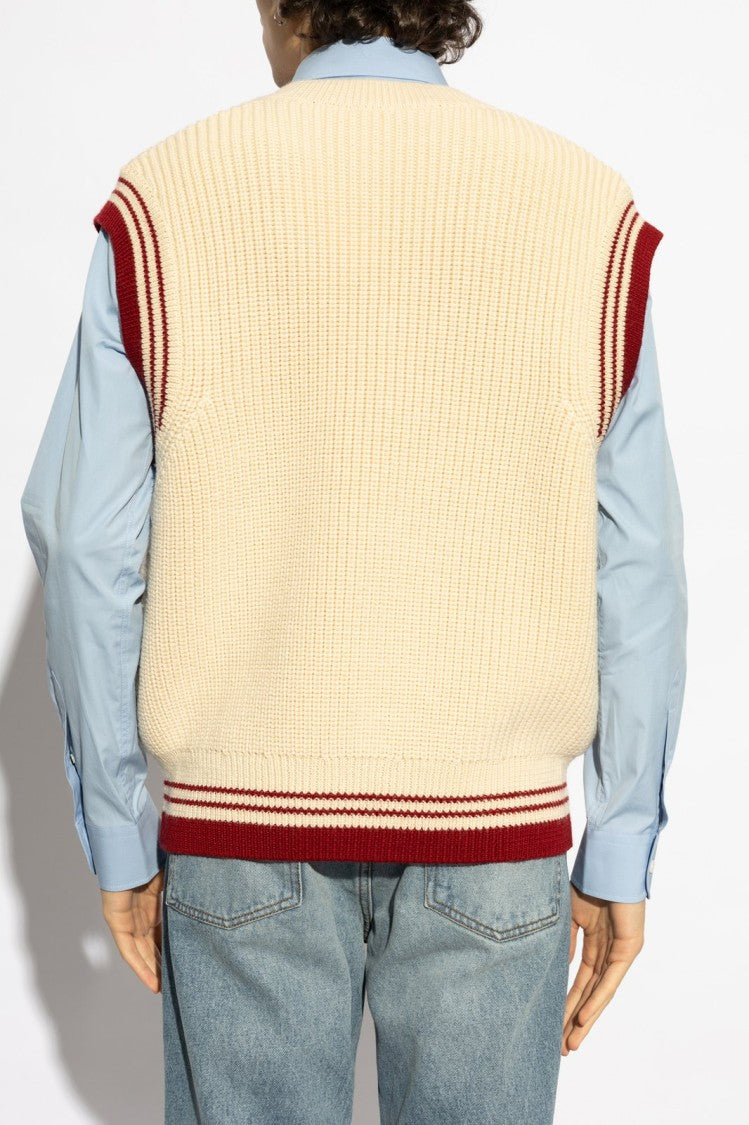 Ami Knitted Sleeveless Vest With V-Neckline And Ribbed Detail