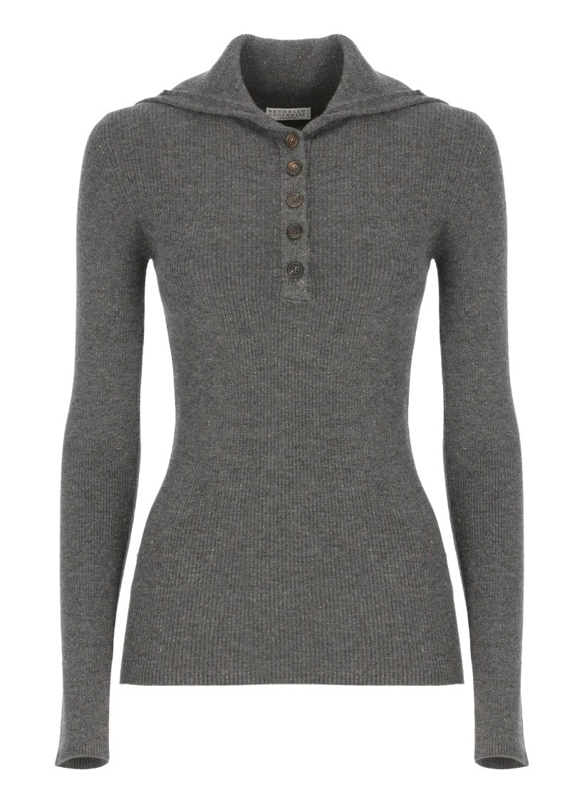 Brunello Cucinelli Grey Cashmere Blend Sweater