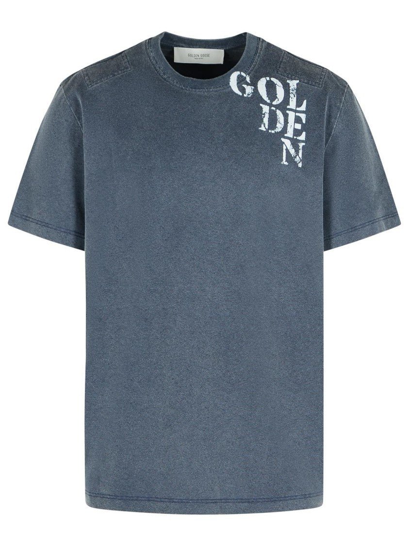 Golden Goose Ribbed Crew Neck Cotton T-Shirt With Embossed Logo